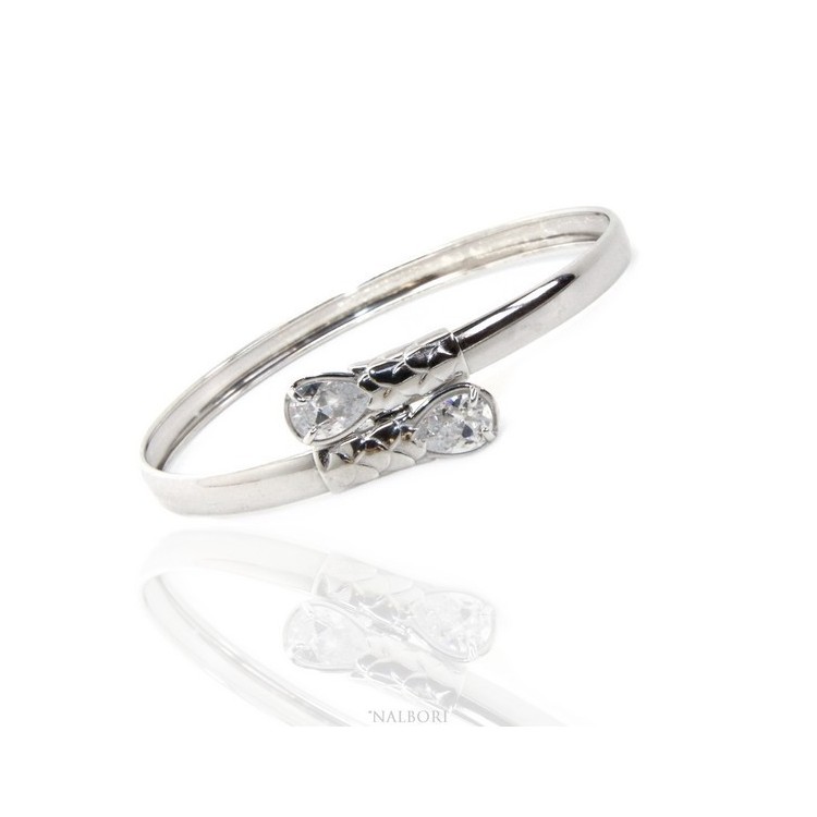 RMB|SILVER 925: Woman slave bracelet open contrarie 'white zircon drop 2 griffe