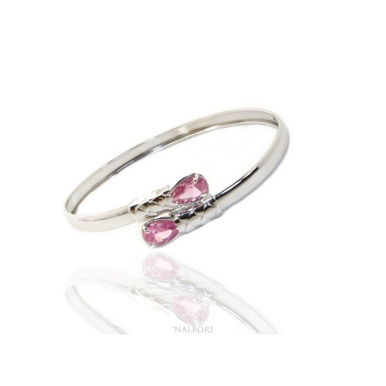 RMB|ARGENTO 925 : Bracciale donna schiava aperto contrarie' zircone bianco goccia 2 griffe