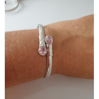 RMB|SILVER 925: Woman slave bracelet open contrarie rose zircon drop 2 griffe