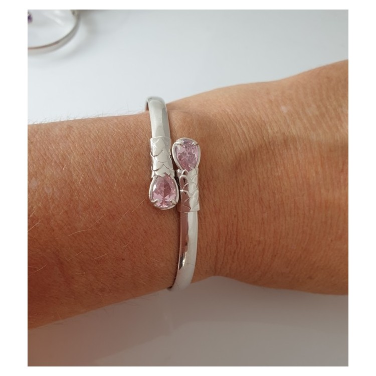 RMB|RomaBijoux | Bracciale argento 925 da donna schiava contrarie' zircone rosa goccia 2 griffe