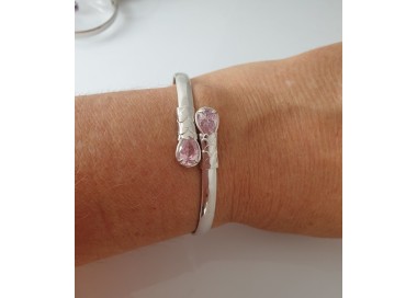 RMB|SILVER 925: Woman slave bracelet open contrarie rose zircon drop 2 griffe