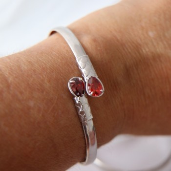 RMB|SILVER 925: Woman slave bracelet open contrarie red zircon drop 2 griffe
