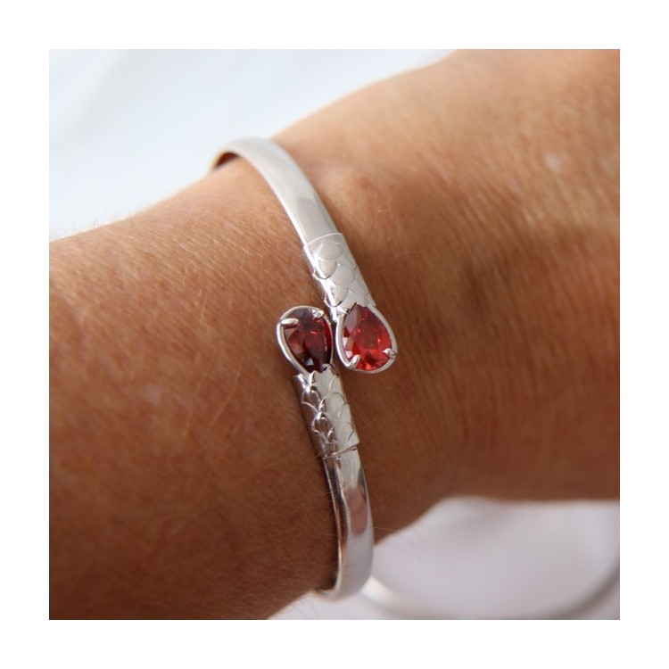 RMB|ARGENTO 925 : Bracciale donna schiava aperto contrarie' zircone rosso  goccia 2 griffe
