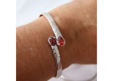 RMB|ARGENTO 925 : Bracciale donna schiava aperto contrarie' zircone rosso  goccia 2 griffe