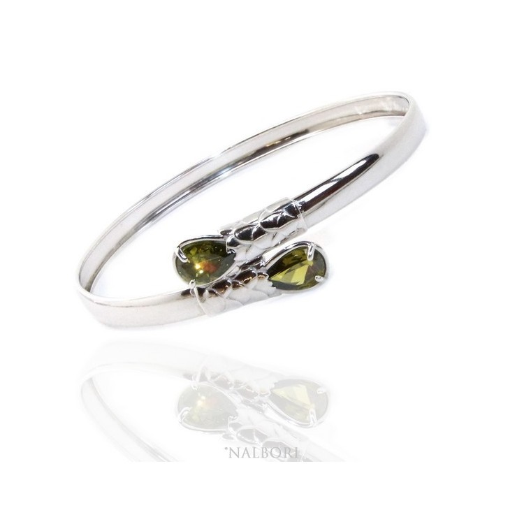 RMB|SILVER 925: Woman slave bracelet open contrarie red zircon drop 2 griffe