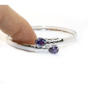 RMB|ARGENTO 925 : Bracciale donna schiava aperto contrarie' zircone verde  goccia 2 griffe