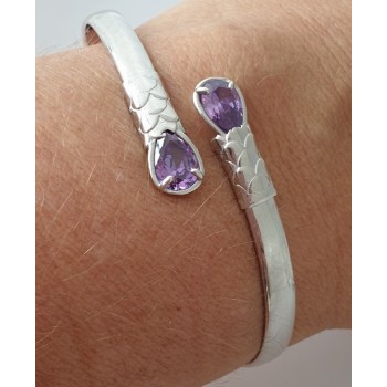 romabijoux|ARGENTO 925 : Bracciale donna schiava aperto contrarie' zircone viola goccia 2 griffe