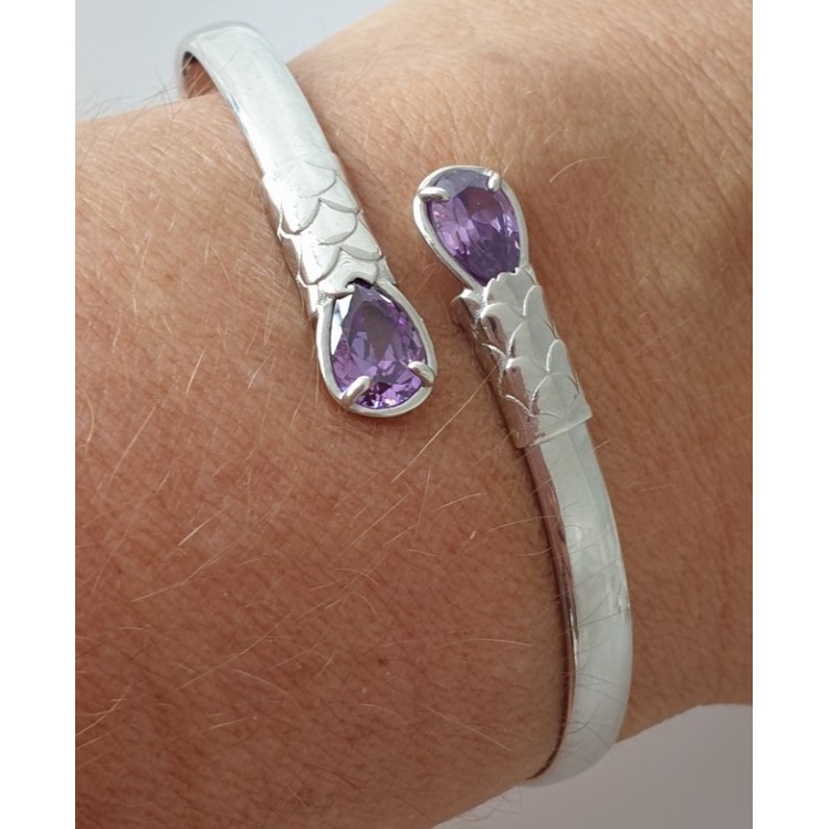 romabijoux|ARGENTO 925 : Bracciale donna schiava aperto contrarie' zircone viola goccia 2 griffe