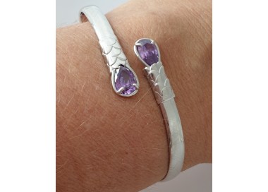 romabijoux|ARGENTO 925 : Bracciale donna schiava aperto contrarie' zircone viola goccia 2 griffe