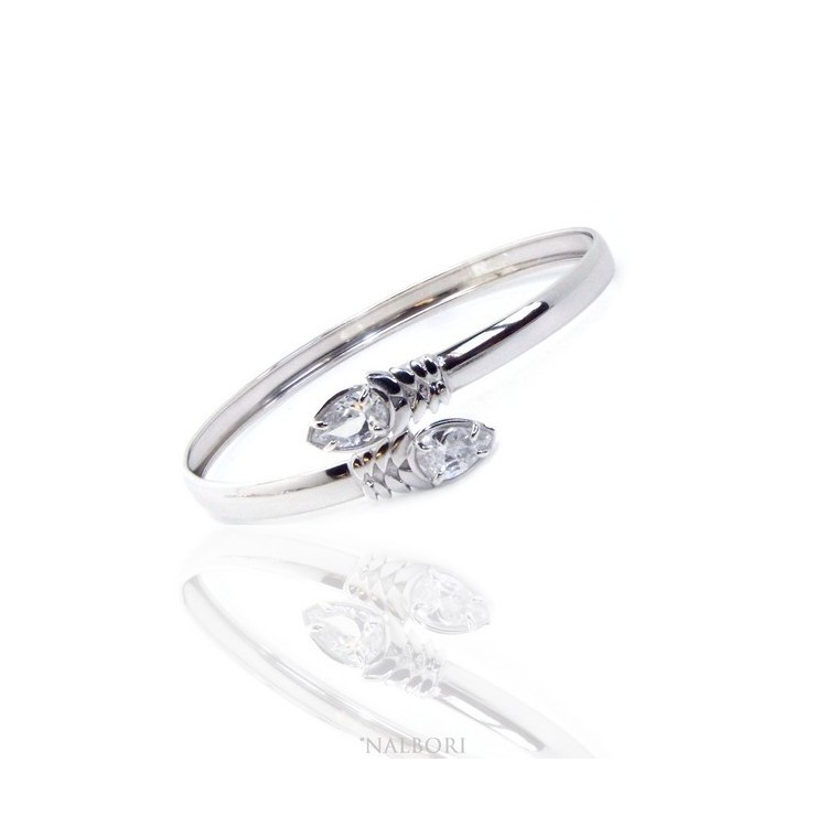 RMB|ARGENTO 925 : Bracciale donna schiava aperto contrarie' zircone bianco goccia 4 griffe