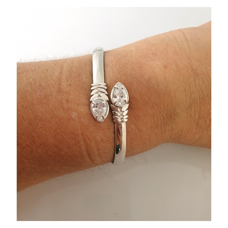 RMB|SILVER 925: Woman slave bracelet open contrarie 'white zircon drop 4 griffe