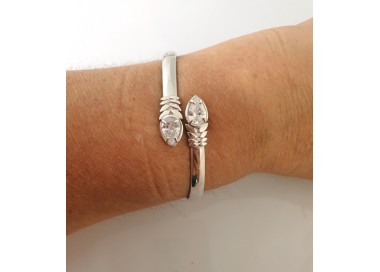 RMB|SILVER 925: Woman slave bracelet open contrarie 'white zircon drop 4 griffe