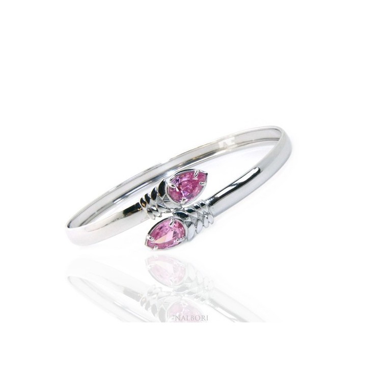 RMB|ARGENTO 925 : Bracciale donna schiava aperto contrarie' zircone rosa goccia 4 griffe