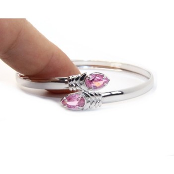 RMB|ARGENTO 925 : Bracciale donna schiava aperto contrarie' zircone rosa goccia 4 griffe
