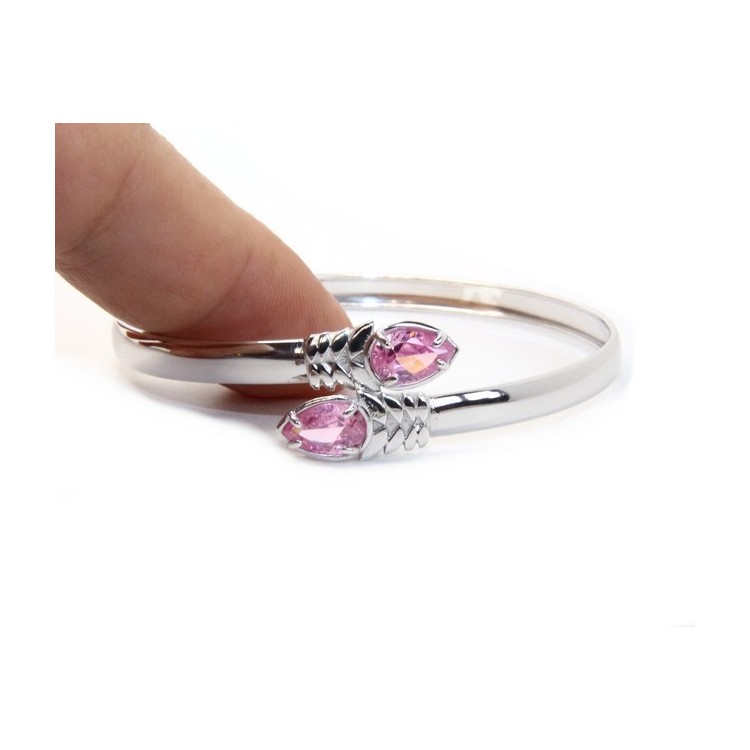 RMB|SILVER 925: Woman slave bracelet open contrarie rose zircon drop 4 griffe