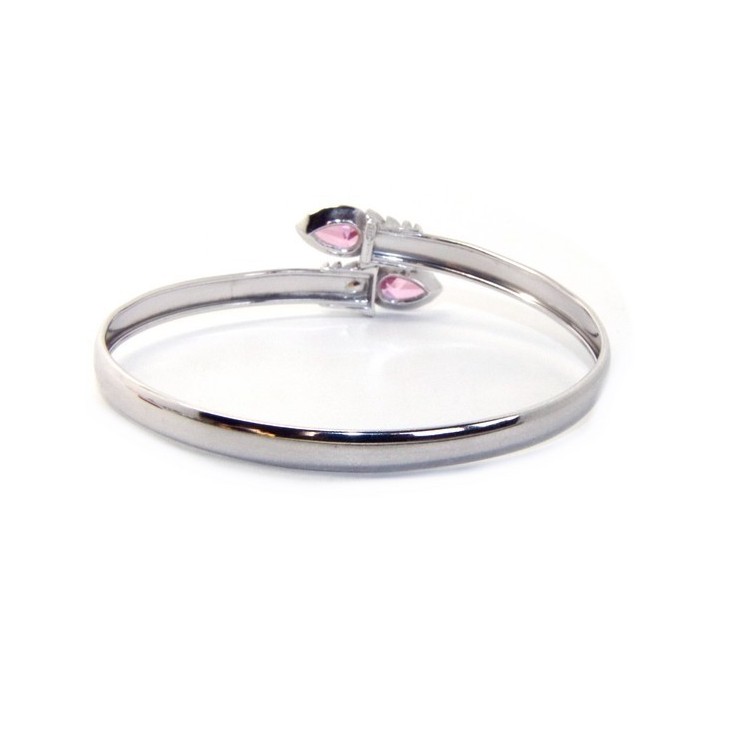 RMB|ARGENTO 925 : Bracciale donna schiava aperto contrarie' zircone rosa goccia 4 griffe