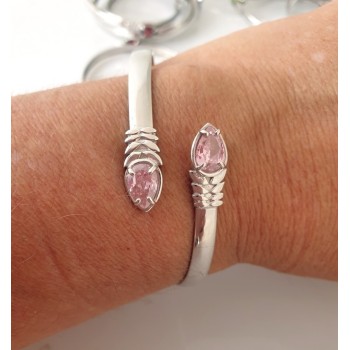 RMB|SILVER 925: Woman slave bracelet open contrarie rose zircon drop 4 griffe