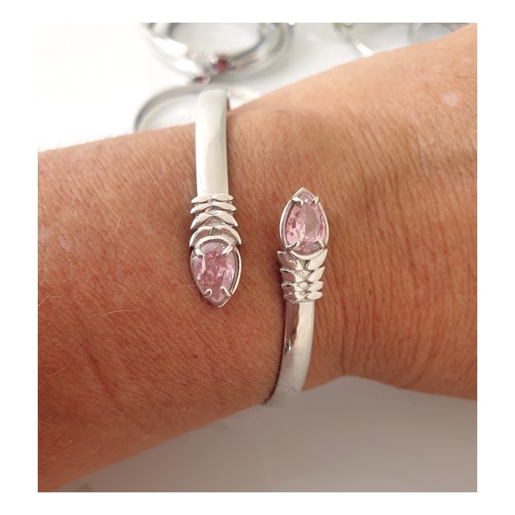 RMB|RomaBijoux | ARGENTO 925 : Bracciale donna schiava aperto contrarie' zircone rosa goccia 4 griffe