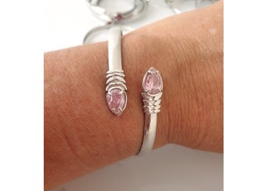 RMB|SILVER 925: Woman slave bracelet open contrarie rose zircon drop 4 griffe