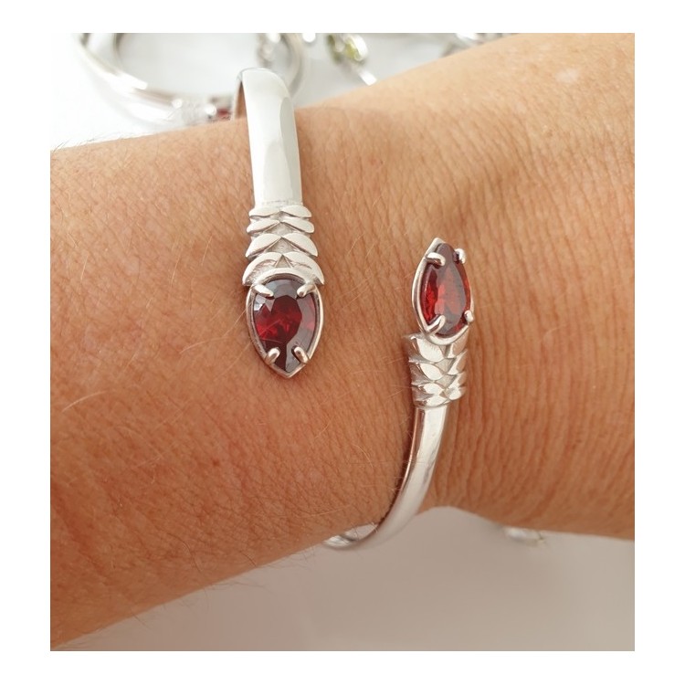 RMB|RomaBijoux |  ARGENTO 925 : Bracciale donna schiava aperto contrarie' zircone rosso goccia 4 griffe