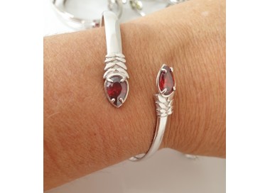 RMB|SILVER 925: Woman slave bracelet open contrarie red zircon drop 4 griffe