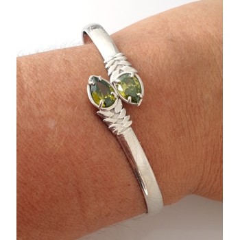 RMB|SILVER 925: Woman slave bracelet open contrarie green zircon drop 4 griffe