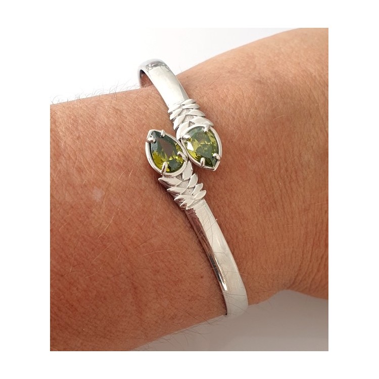 RMB|SILVER 925: Woman slave bracelet open contrarie green zircon drop 4 griffe