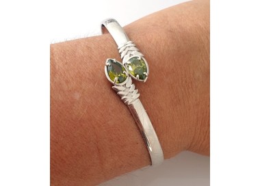 RMB|SILVER 925: Woman slave bracelet open contrarie green zircon drop 4 griffe