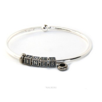 RMB|SILVER 925: Man's Christening Charme patented Oval Closure - Modular Sweatshirts - with 2 STOP and 4 letters INES