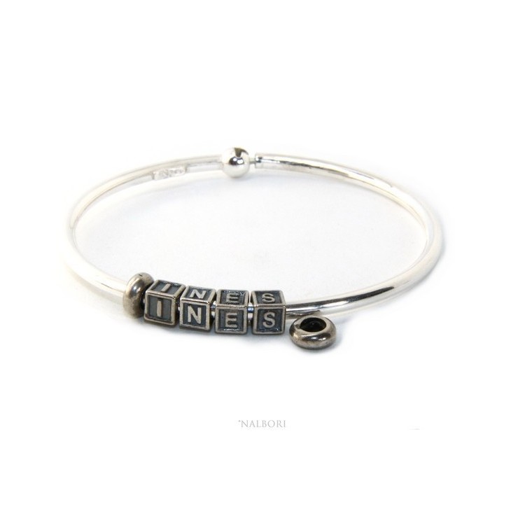 RMB|ARGENTO 925 : Bracciale donna uomo CHARME chiusura brevettata ovale - Nalbori componibili - con 2 STOP 4 lettere INES