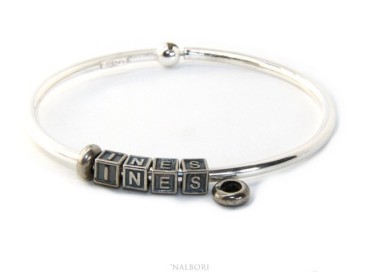 RMB|ARGENTO 925 : Bracciale donna uomo CHARME chiusura brevettata ovale - Nalbori componibili - con 2 STOP 4 lettere INES