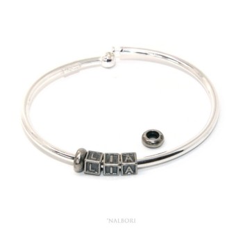 RMB|SILVER 925: Man's Christening Charme patented Oval Closure - Modular Sweatshirts - with 2 STOP and  3 letters LIA