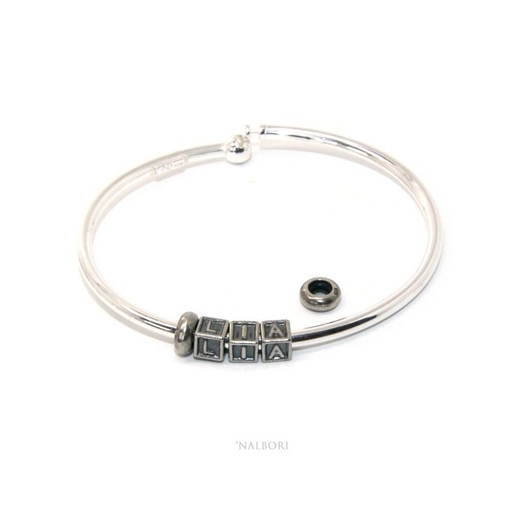 RMB|SILVER 925: Man's Christening Charme patented Oval Closure - Modular Sweatshirts - with 2 STOP and  3 letters LIA