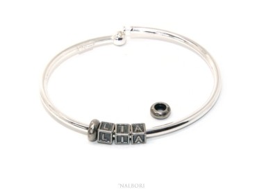 RMB|SILVER 925: Man's Christening Charme patented Oval Closure - Modular Sweatshirts - with 2 STOP and  3 letters LIA