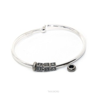 RMB|ARGENTO 925 : Bracciale donna uomo CHARME chiusura brevettata ovale - Nalbori componibili - con 2 STOP 3 lettere ISA