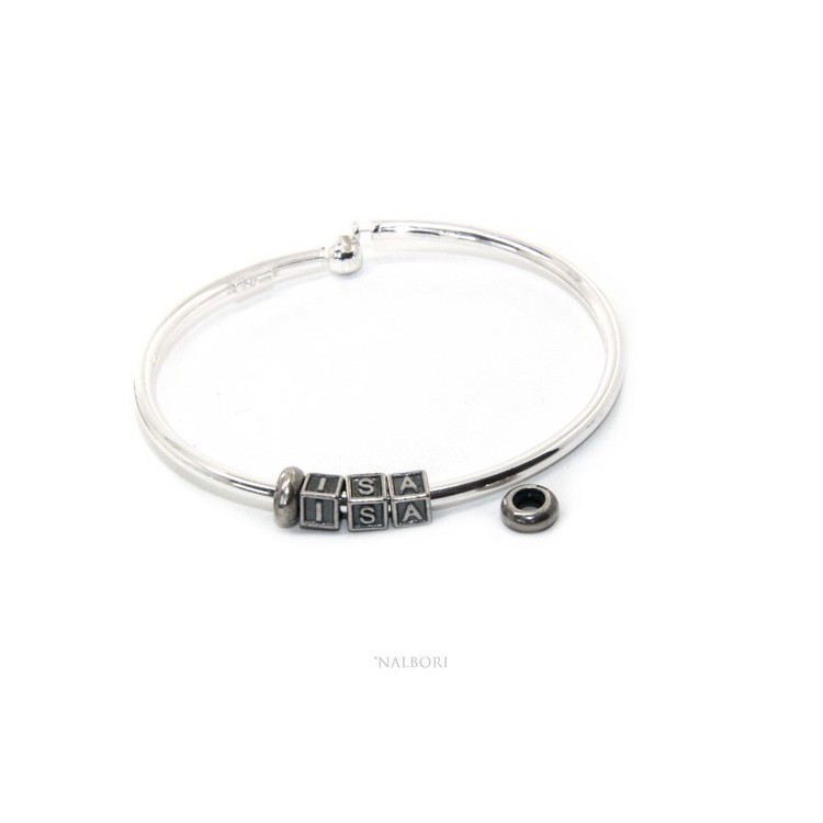 RMB|ARGENTO 925 : Bracciale donna uomo CHARME chiusura brevettata ovale - Nalbori componibili - con 2 STOP 3 lettere ISA