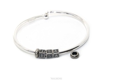 RMB|SILVER 925: Man's Christening Charme patented Oval Closure - Modular Sweatshirts - with 2 STOP and  3 letters ISA