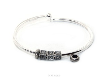RMB|ARGENTO 925 : Bracciale donna uomo CHARME chiusura brevettata ovale - Nalbori componibili - con 2 STOP 3 lettere ISA