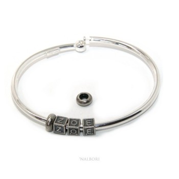 RMB|ARGENTO 925 : Bracciale donna uomo CHARME chiusura brevettata ovale - Nalbori componibili - con 2 STOP 3 lettere ZOE
