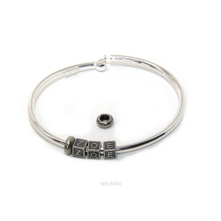 RMB|ARGENTO 925 : Bracciale donna uomo CHARME chiusura brevettata ovale - Nalbori componibili - con 2 STOP 3 lettere ZOE