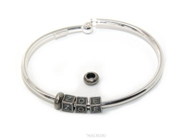 RMB|ARGENTO 925 : Bracciale donna uomo CHARME chiusura brevettata ovale - Nalbori componibili - con 2 STOP 3 lettere ZOE