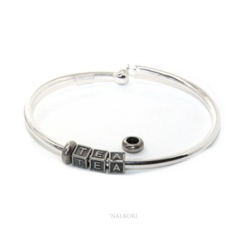 RMB|SILVER 925: Man's Christening Charme patented Oval Closure - Modular Sweatshirts - with 2 STOP and  3 letters zoe