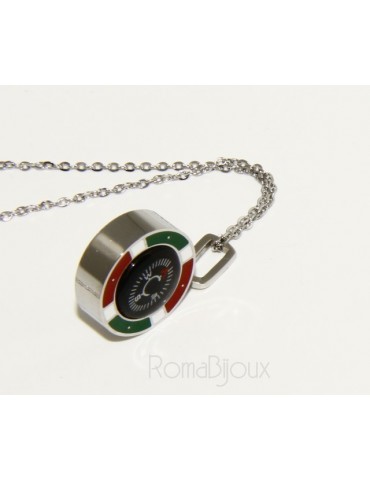 Steel: Exclusive necklace rolo 'man woman pendant Italian flag and compass