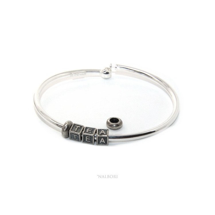 RMB|ARGENTO 925 : Bracciale donna uomo CHARME chiusura brevettata ovale - Nalbori componibili - con 2 STOP 3 lettere ZOE