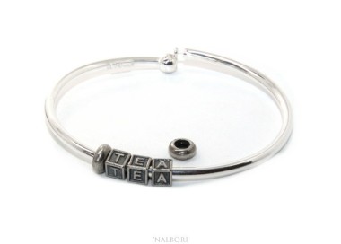 RMB|ARGENTO 925 : Bracciale donna uomo CHARME chiusura brevettata ovale - Nalbori componibili - con 2 STOP 3 lettere ZOE