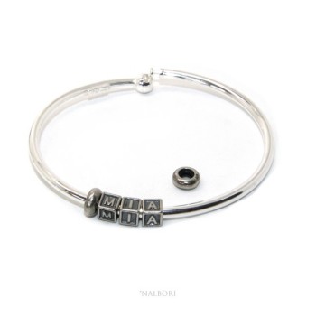 RMB|ARGENTO 925 : Bracciale donna uomo CHARME chiusura brevettata ovale - Nalbori componibili - con 2 STOP 3 lettere TEA