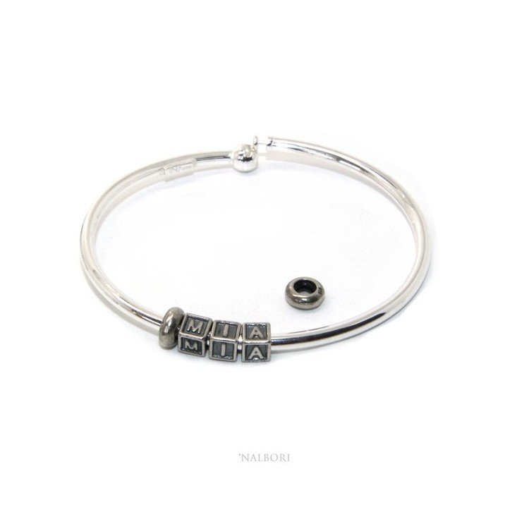 RMB|SILVER 925: Man's Christening Charme patented Oval Closure - Modular Sweatshirts - with 2 STOP and  3 letters TEA