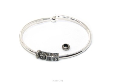 RMB|ARGENTO 925 : Bracciale donna uomo CHARME chiusura brevettata ovale - Nalbori componibili - con 2 STOP 3 lettere TEA