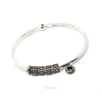 RMB|ARGENTO 925 : Bracciale donna uomo CHARME chiusura brevettata ovale - Nalbori componibili - con 2 STOP 4 lettere INES