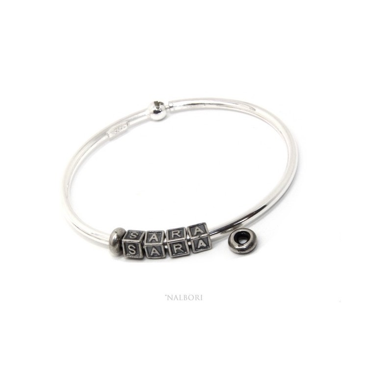 RMB|ARGENTO 925 : Bracciale donna uomo CHARME chiusura brevettata ovale - Nalbori componibili - con 2 STOP 4 lettere INES